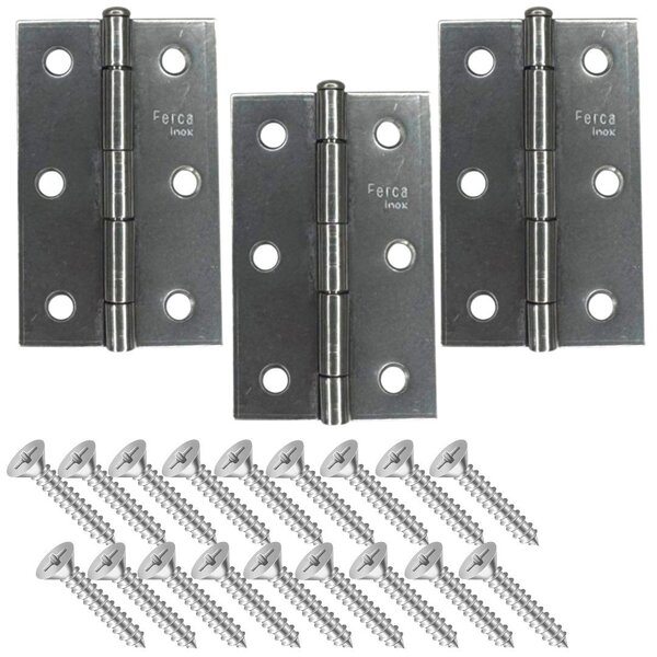 Dobradiça Porta Inox Kit 3 Peças - 3' 75mm Ferca