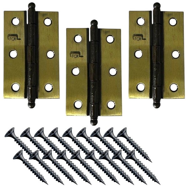 Dobradiça Porta Latão Oxidado Kit 3 Peças - 3' 75mm Ferca