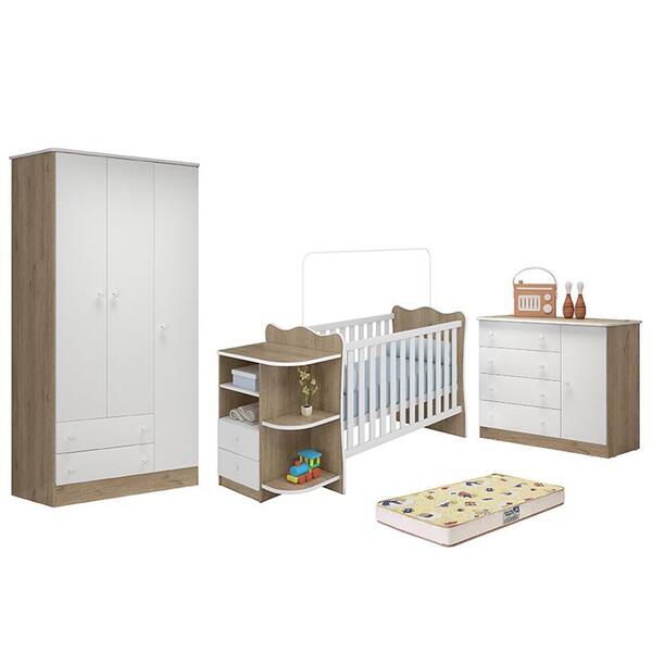 Dormitório Doce Sonho 3 Portas, Cômoda 1 Porta, Berço Multifu