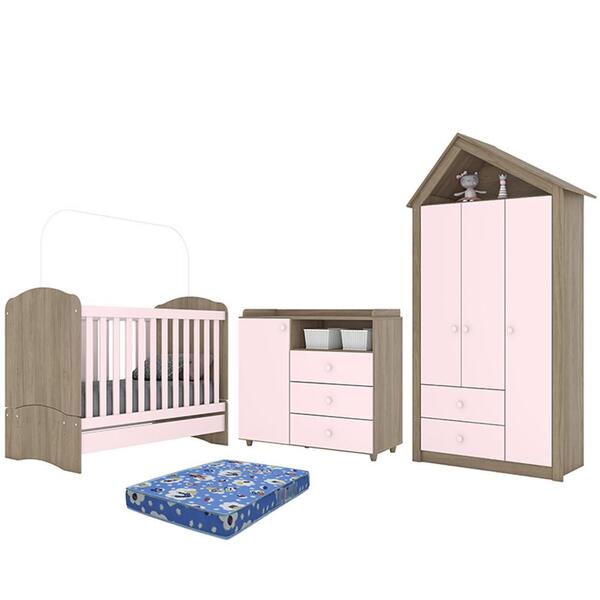 Dormitório Infantil Casinha Guarda Roupa, Cômoda E Berço Com