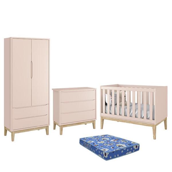 Dormitório Infantil Classic 2 Portas, Cômoda 3 Gavetas, Berço