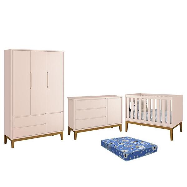 Dormitório Infantil Classic 3 Portas, Cômoda 1 Porta, Berço C