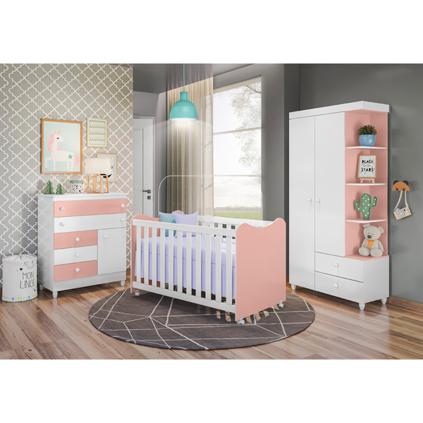 Dormitório Infantil Com 3 Peças New Rubi Branco Rose Peternel