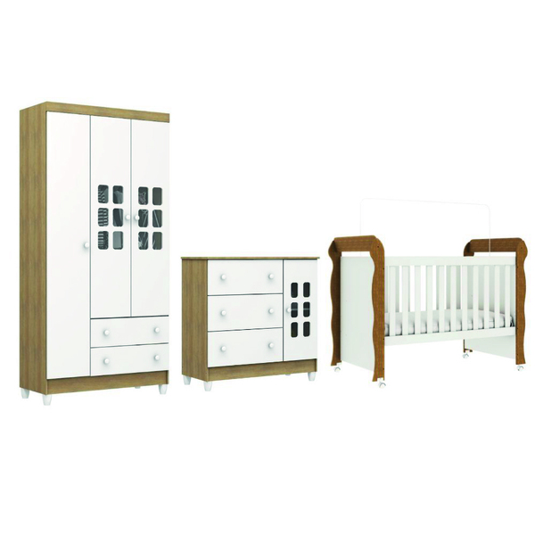 Dormitório Infantil Completo Berço Americano Mini Cama 2 Em 1