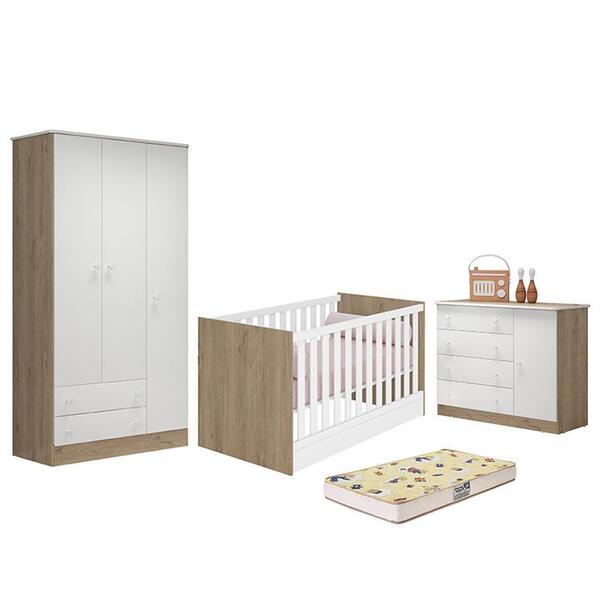 Dormitório Infantil Doce Sonho 3 Portas, Cômoda 1 Porta, Berç
