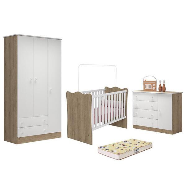 Dormitório Infantil Doce Sonho 3 Portas, Cômoda 1 Porta, Berç