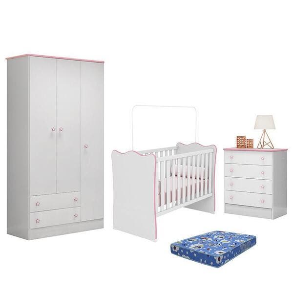 Dormitório Infantil Doce Sonho 3 Portas, Cômoda 4 Gavetas E Berço Com ...