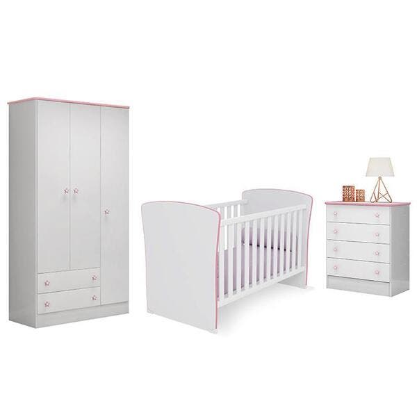 Dormitório Infantil Doce Sonho 3 Portas, Cômoda 4 Gavetas E Berço ...