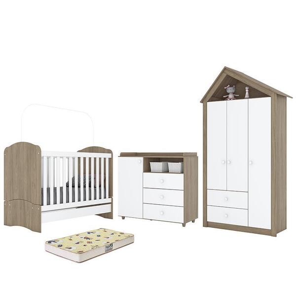 Dormitório Infantil Guarda Roupa Chalé, Cômoda Carícia, Berço