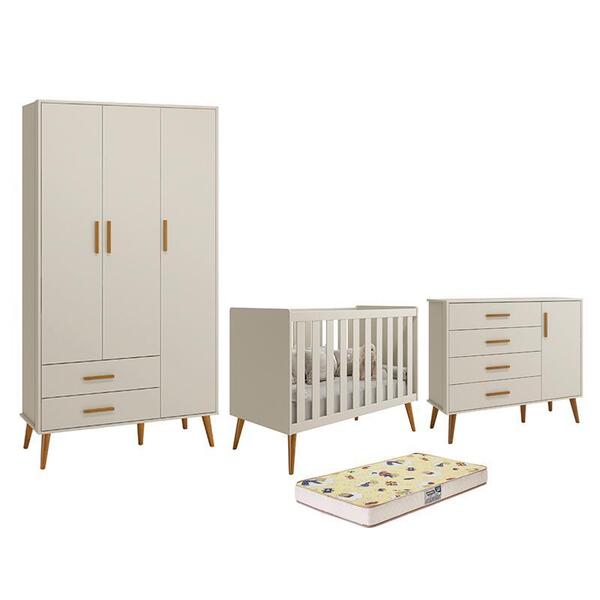 Dormitório Infantil Isis Guarda Roupa 3 Portas, Cômoda 1 Port