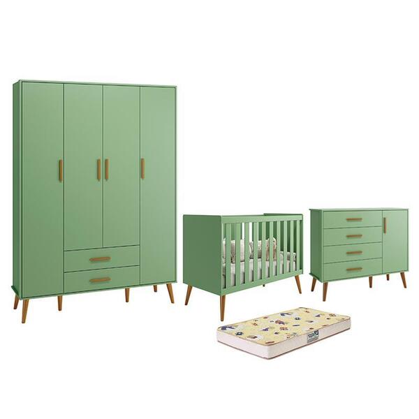 Dormitório Infantil Isis Guarda Roupa 4 Portas, Cômoda 1 Port