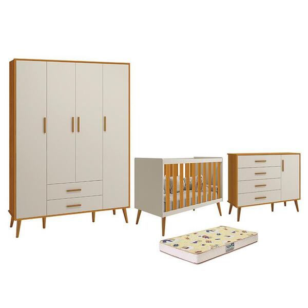 Dormitório Infantil Isis Guarda Roupa 4 Portas, Cômoda 1 Port