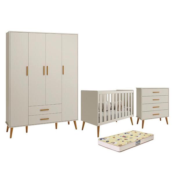 Dormitório Infantil Isis Guarda Roupa 4 Portas, Cômoda E Berç