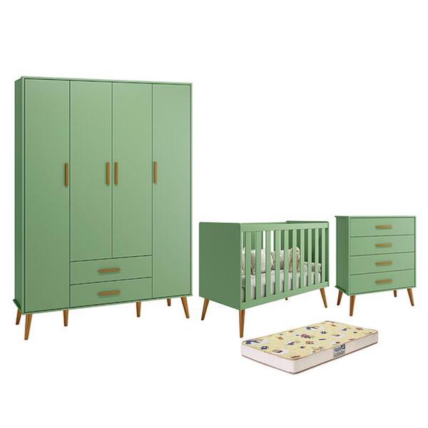 Dormitório Infantil Isis Guarda Roupa 4 Portas, Cômoda E Berç