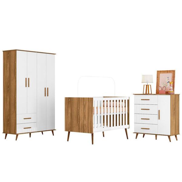 Dormitório Infantil Noah Retrô Guarda Roupa, Cômoda E Berço -