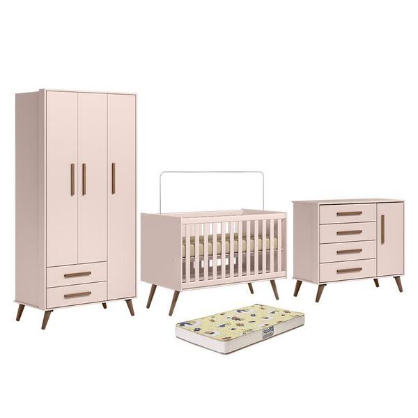 Dormitório Infantil Q Encanto Retrô Guarda Roupa, Cômoda E Be