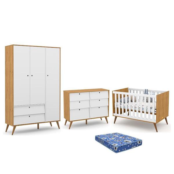 Dormitório Infantil Retrô Gold 3 Portas, Cômoda 6 Gavetas E B