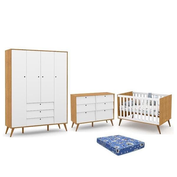 Dormitório Infantil Retrô Gold 4 Portas, Cômoda 6 Gavetas E Berço Com ...