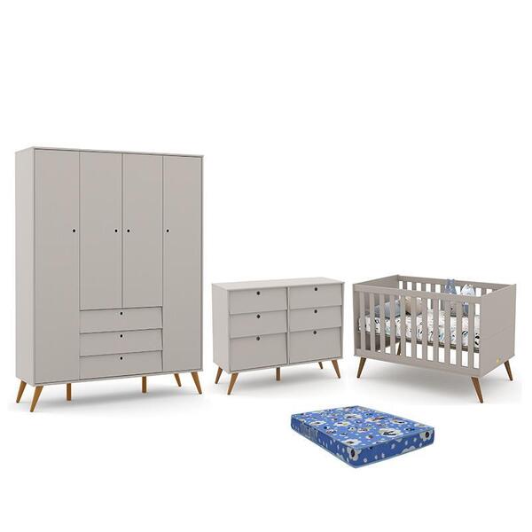 Dormitório Infantil Retrô Gold 4 Portas, Cômoda 6 Gavetas E B