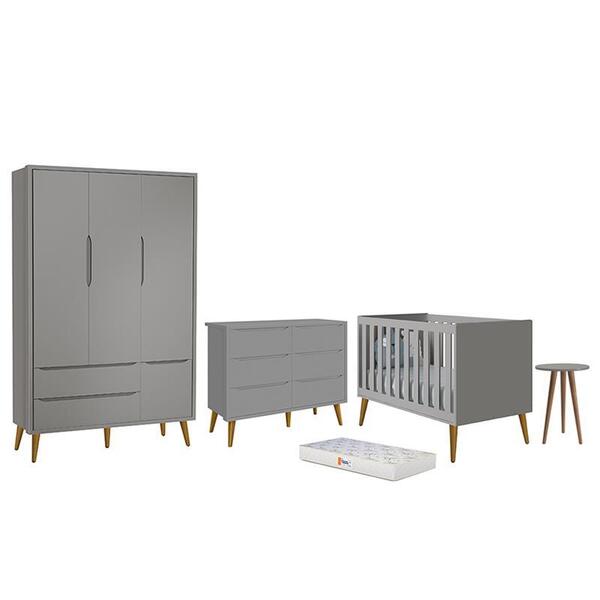 Dormitório Infantil Theo 3 Portas, Cômoda 6 Gavetas, Berço, M