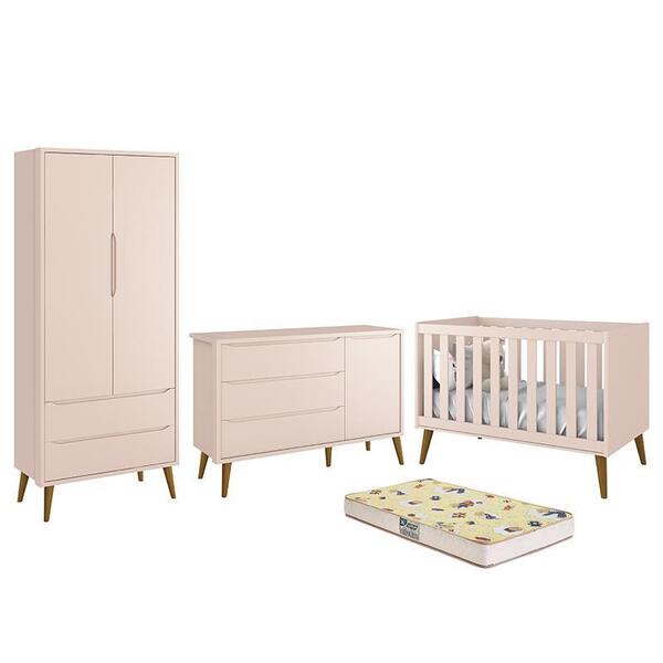 Dormitório Infantil Theo Retrô 2 Portas, Cômoda 1 Porta, Berç