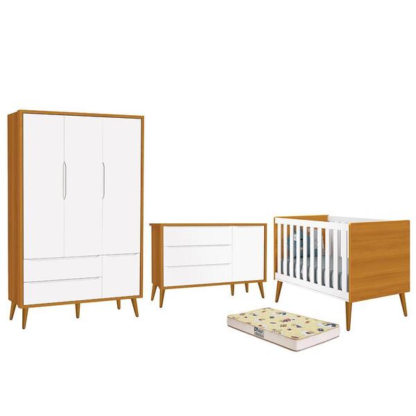 Dormitório Infantil Theo Retrô 3 Portas, Cômoda 1 Porta, Berç