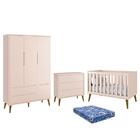 Dormitório Infantil Theo Retrô 3 Portas, Cômoda, Berço Com Pé