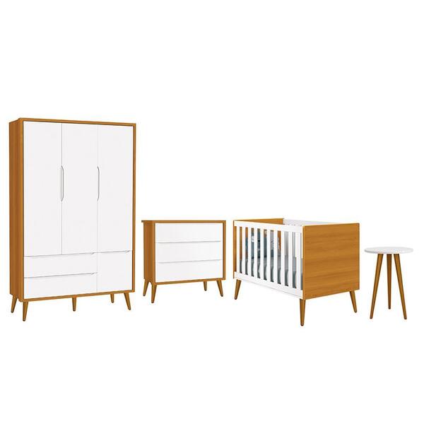 Dormitório Infantil Theo Retrô 3 Portas, Cômoda, Berço E Mesa