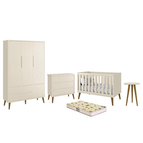 Dormitório Infantil Theo Retrô 3 Portas, Cômoda, Berço, Mesa
