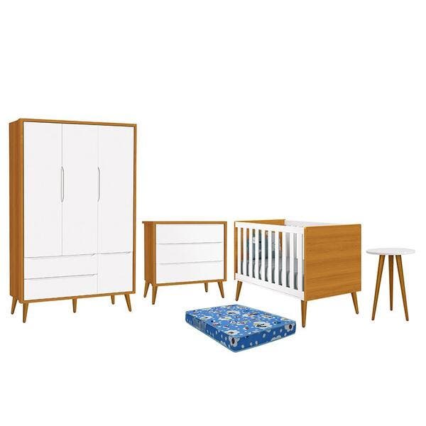 Dormitório Infantil Theo Retrô 3 Portas, Cômoda, Berço, Mesa De Apoio ...