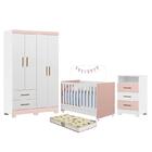 Dormitório Ísis Guarda Roupa, Cômoda E Berço Com Colchão Supr