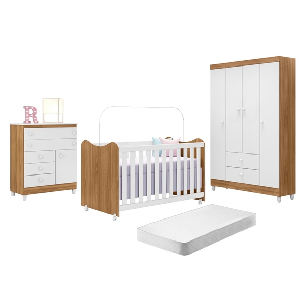 Dormitório Jaunita Nature Branco Com Colchão