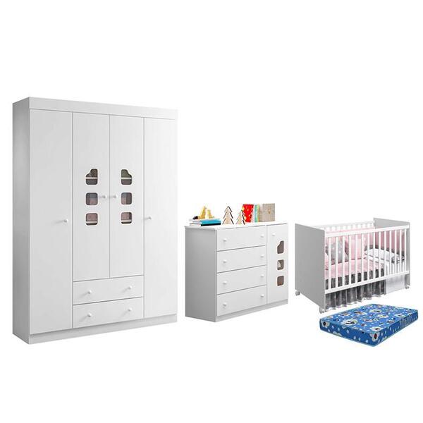 Dormitório Lívia Guarda Roupa, Cômoda E Berço Mel Com Colchão