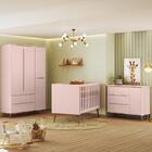 Dormitório Lunna Retrô Guarda Roupa, Cômoda E Berço Com Colch