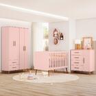 Dormitório Noah Retrô Guarda Roupa, Cômoda E Berço Com Colchã