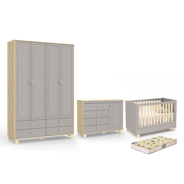 Dormitório Rope Guarda Roupa 4 Portas, Cômoda 1 Porta E Berço