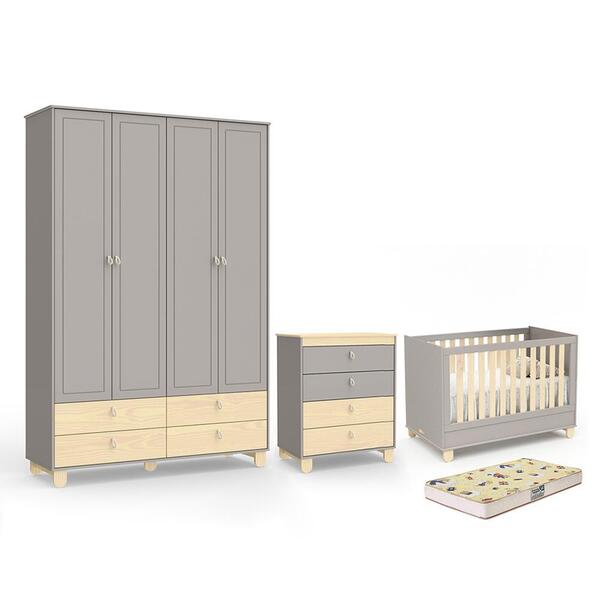 Dormitório Rope Guarda Roupa 4 Portas, Cômoda E Berço Com Col