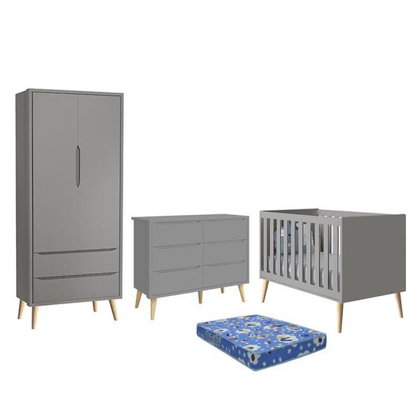 Dormitório Theo 2 Portas, Cômoda 6 Gavetas, Berço Com Pés Mad