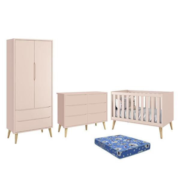 Dormitório Theo 2 Portas, Cômoda 6 Gavetas, Berço Com Pés Mad