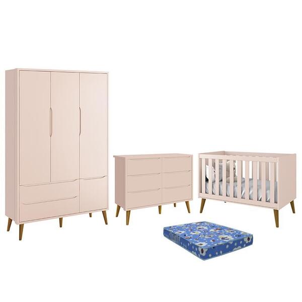 Dormitório Theo 3 Portas, Cômoda 6 Gavetas, Berço Com Pés Ama
