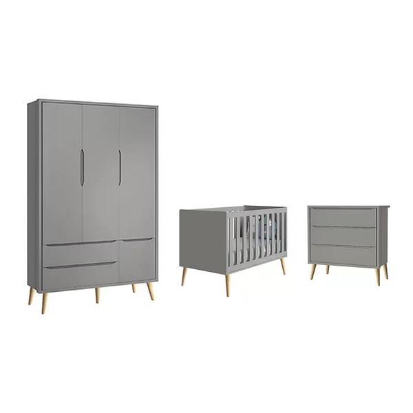 Dormitório Theo 3 Portas E Cômoda 3 Gavetas Com Pés Madeira N