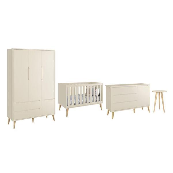 Dormitório Theo 3 Portas E Mesa De Canto Com Pés Madeira Natu