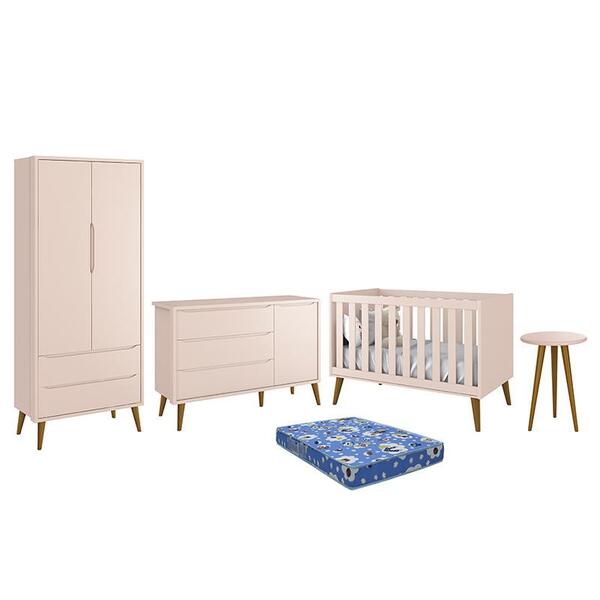 Dormitório Theo Retrô 2 Portas, Cômoda 1 Porta, Berço, Mesa D