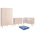 Dormitório Theo Retrô 3 Portas, Cômoda 6 Gavetas, Berço Com P