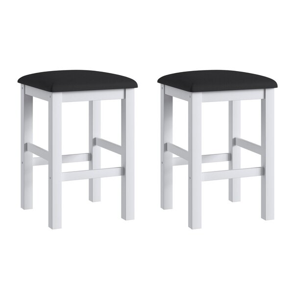 Duas Banquetas Estofadas Em Madeira Maciça Branco