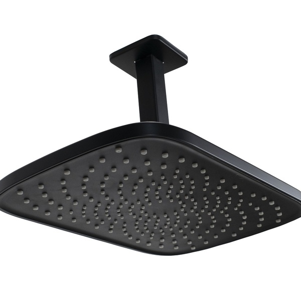 Ducha 30x20 Cm Preto Fosco Em Abs Retangular Com Cano De Teto