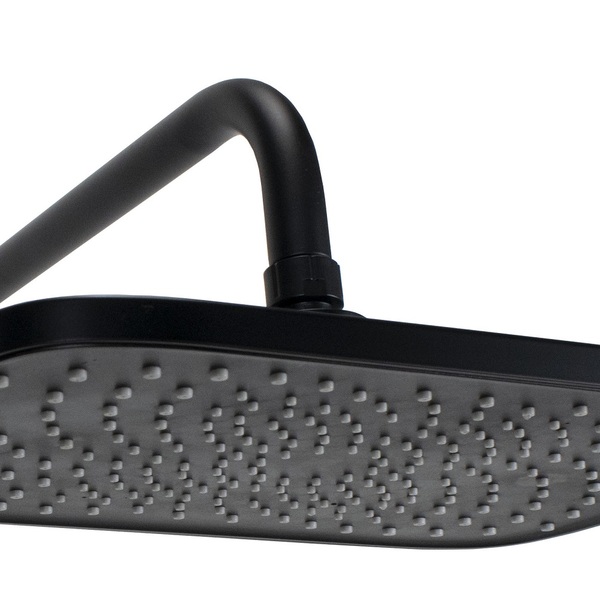 Ducha Abs Retangular 30x20 Cm Preto Matte Com Cano Parede