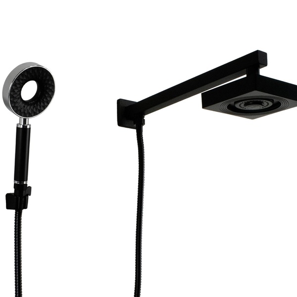 Ducha Autolimpante Black Em Abs Com Cano Quadrado De Parede C