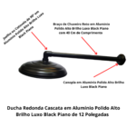 Ducha Cascata Redonda em Aluminio Polido Black Piano De 12 Po