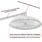 Ducha Cascata Redonda em Aluminio Polido de 10 Polegadas Pare